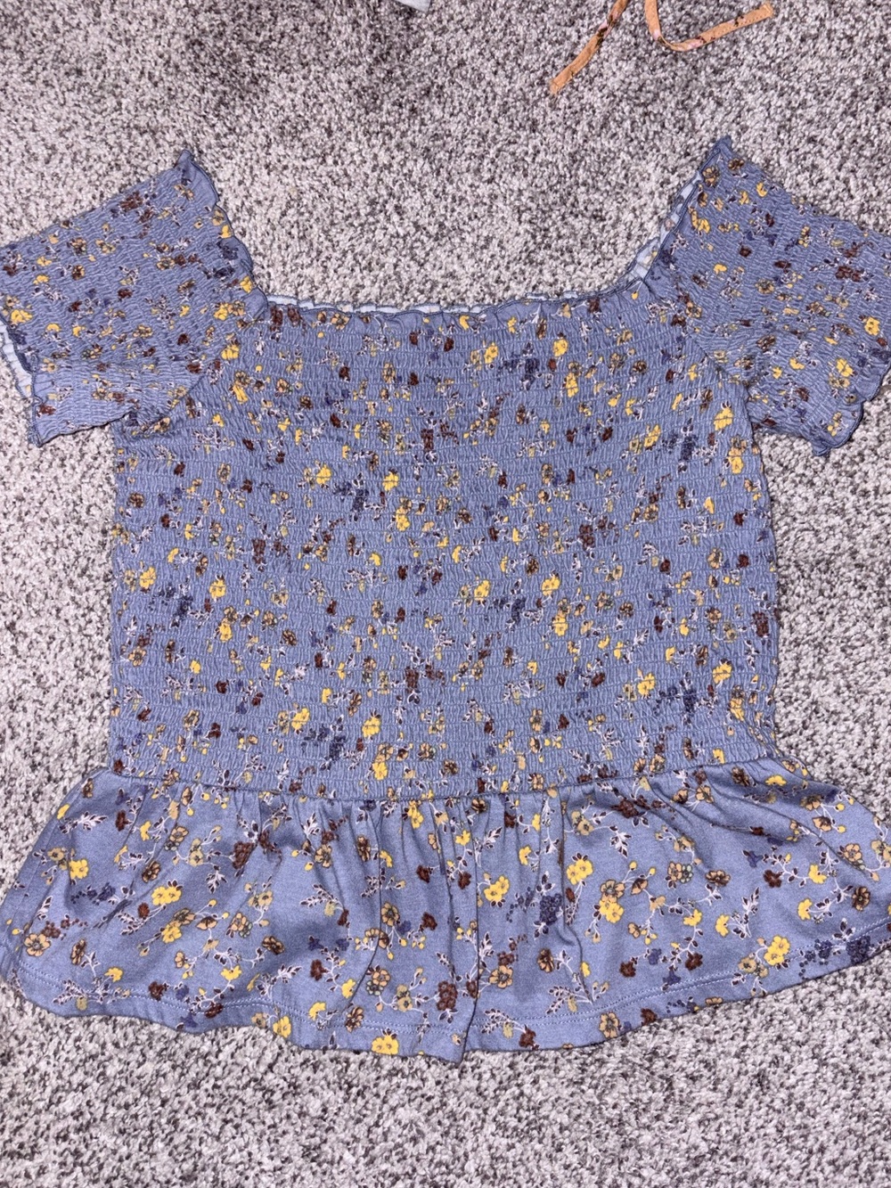 American Eagle Outfitters Blue Floral Smocked Peplum Blouse